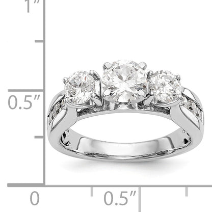 14K White Gold Peg Set 3 Stone Simulated Diamond Engagement Ring