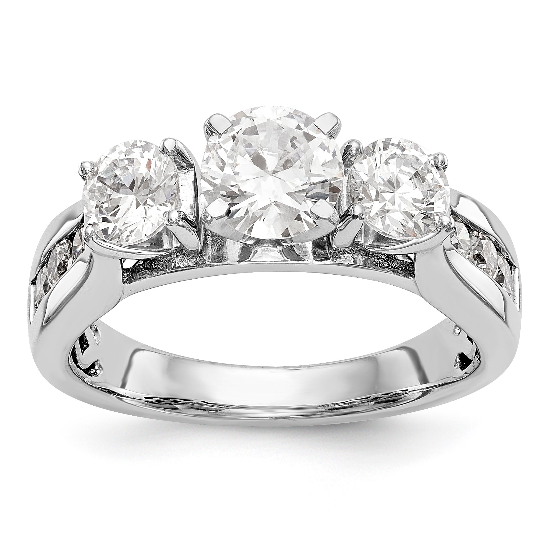 14K White Gold Peg Set 3 Stone Simulated Diamond Engagement Ring