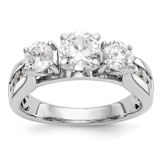 14K White Gold Peg Set 3 Stone Simulated Diamond Engagement Ring