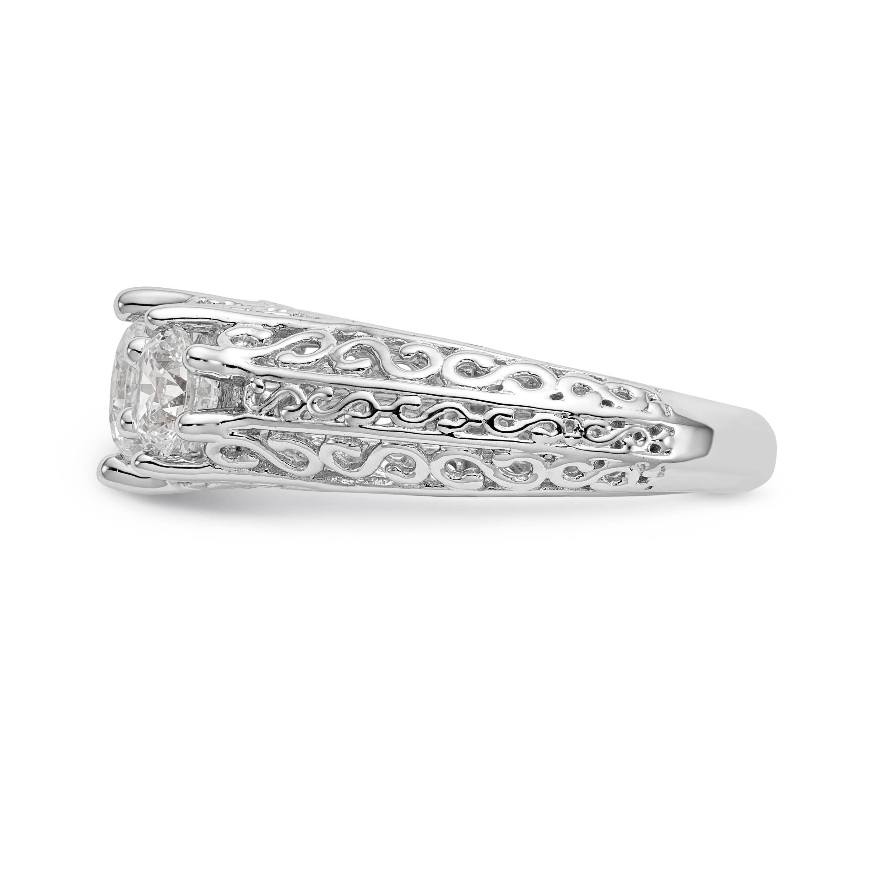 14K White Gold 3 Stone Simulated Diamond Engagement Ring