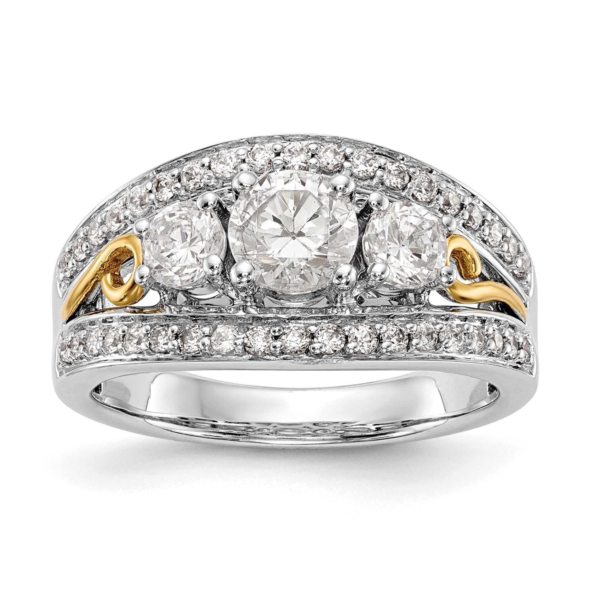 14K White Gold 3 Stone Simulated Diamond Engagement Ring