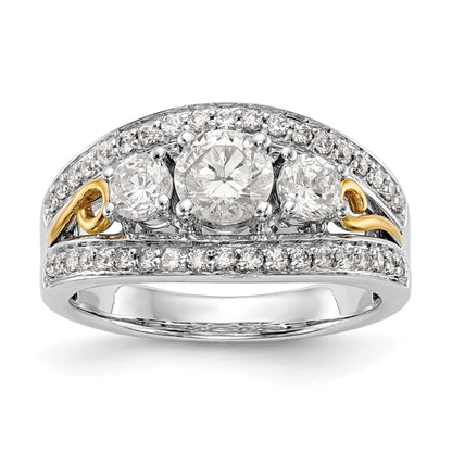 14K White Gold 3 Stone Simulated Diamond Engagement Ring
