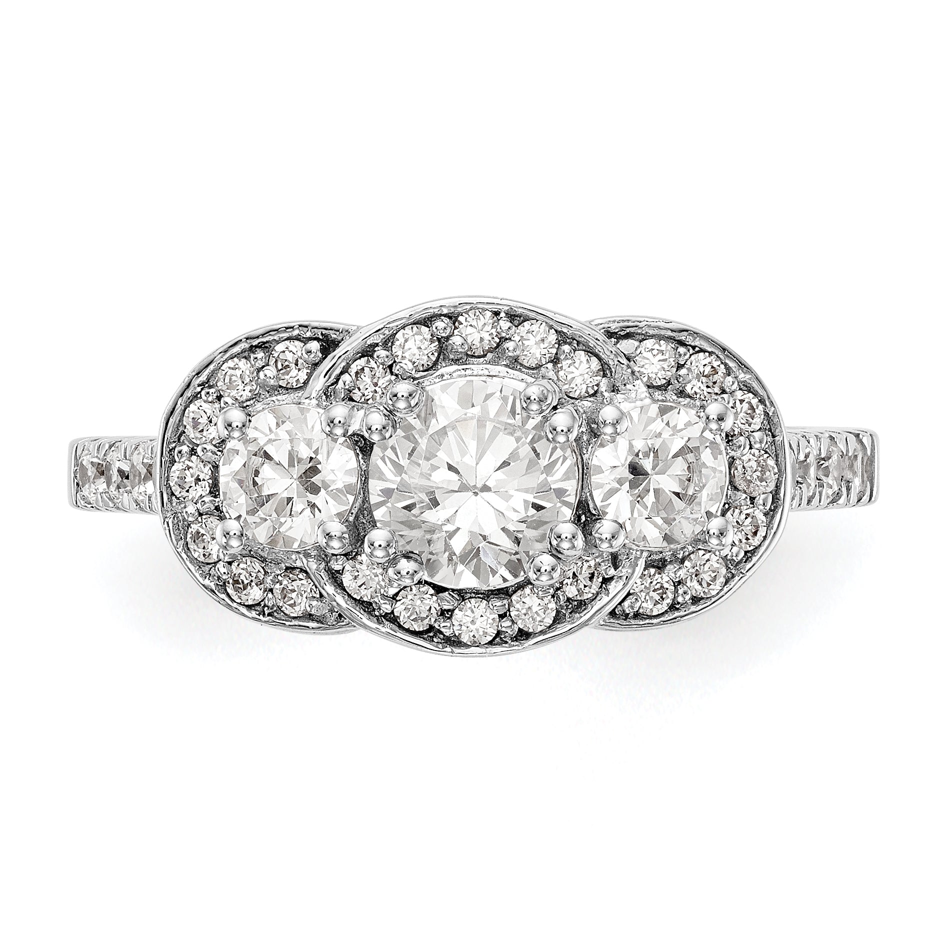 14K White Gold 3 Stone Simulated Diamond Engagement Ring
