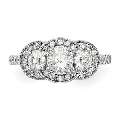 14K White Gold 3 Stone Simulated Diamond Engagement Ring