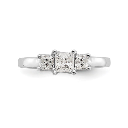 14K White Gold 3 Stone Simulated Diamond Engagement Ring