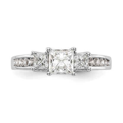 14K White Gold 3 Stone Simulated Diamond Engagement Ring