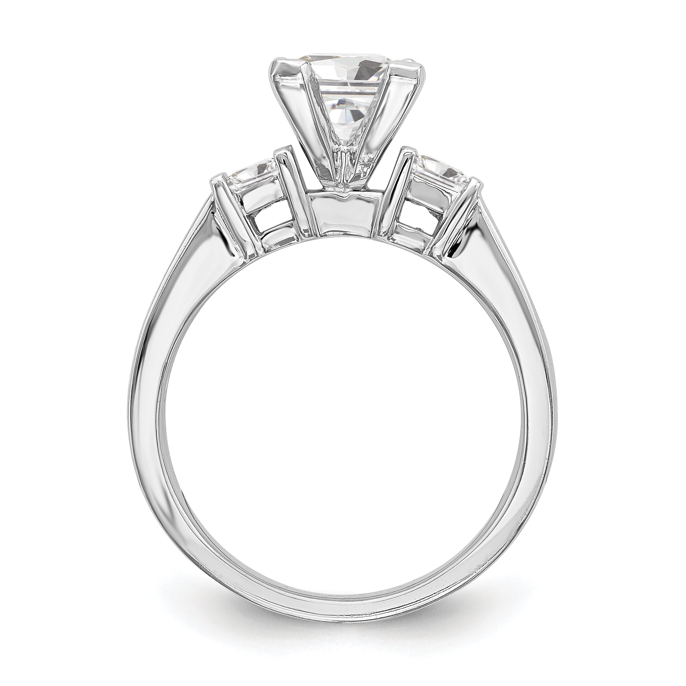 14K White Gold 3 Stone Peg Set Simulated Diamond Engagement Ring