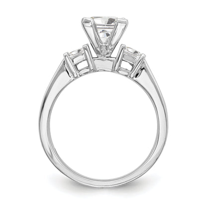 14K White Gold 3 Stone Peg Set Simulated Diamond Engagement Ring