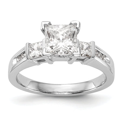 14K White Gold 3 Stone Peg Set Simulated Diamond Engagement Ring