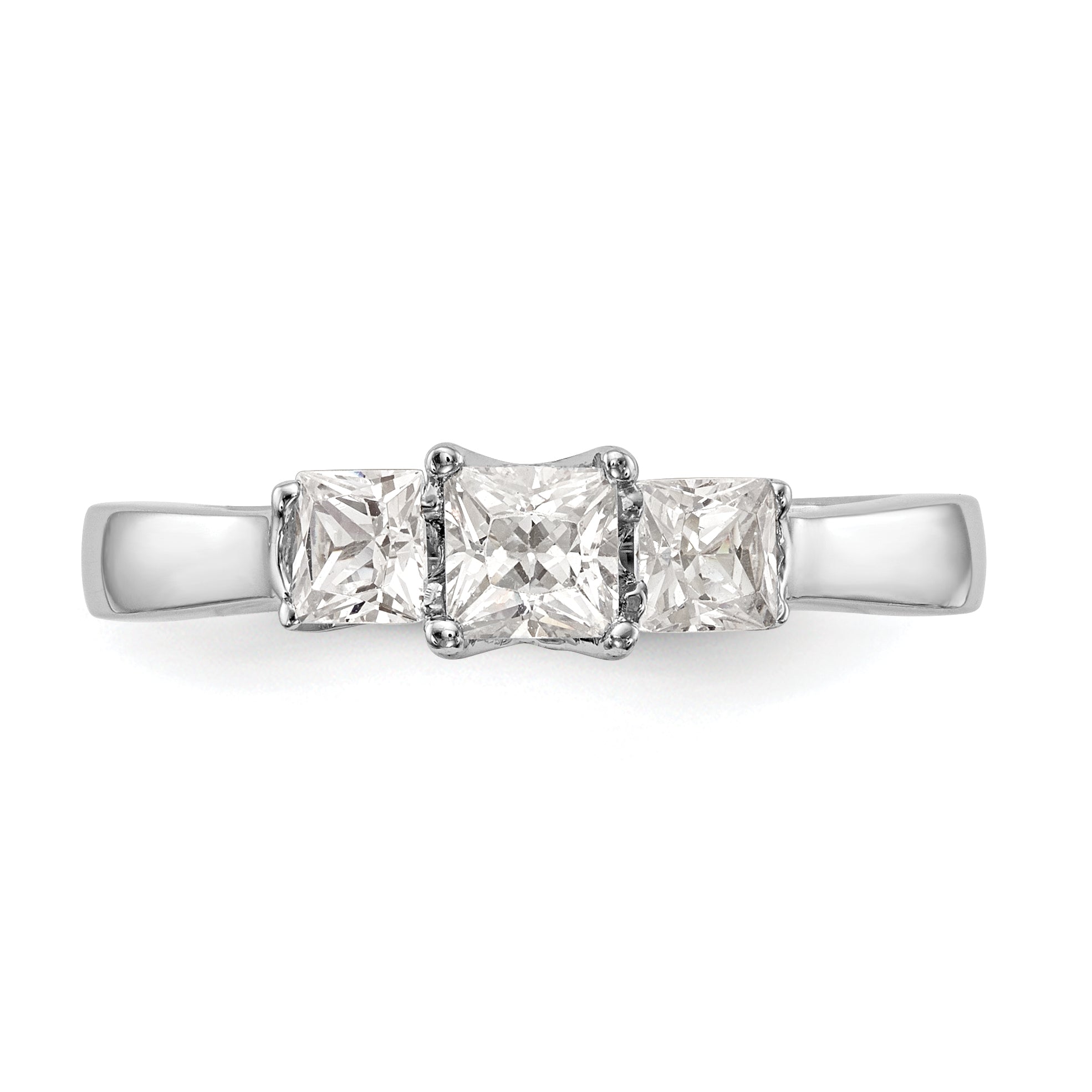 14K White Gold 3 Stone Simulated Diamond Engagement Ring