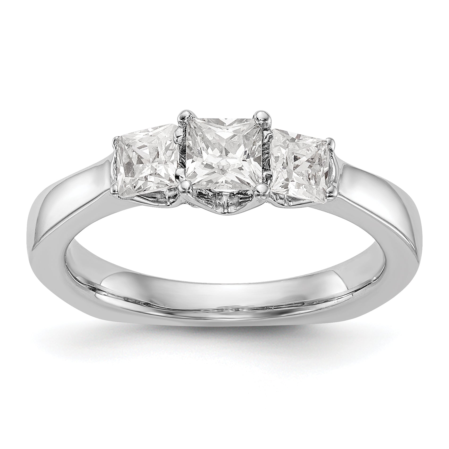 14K White Gold 3 Stone Simulated Diamond Engagement Ring