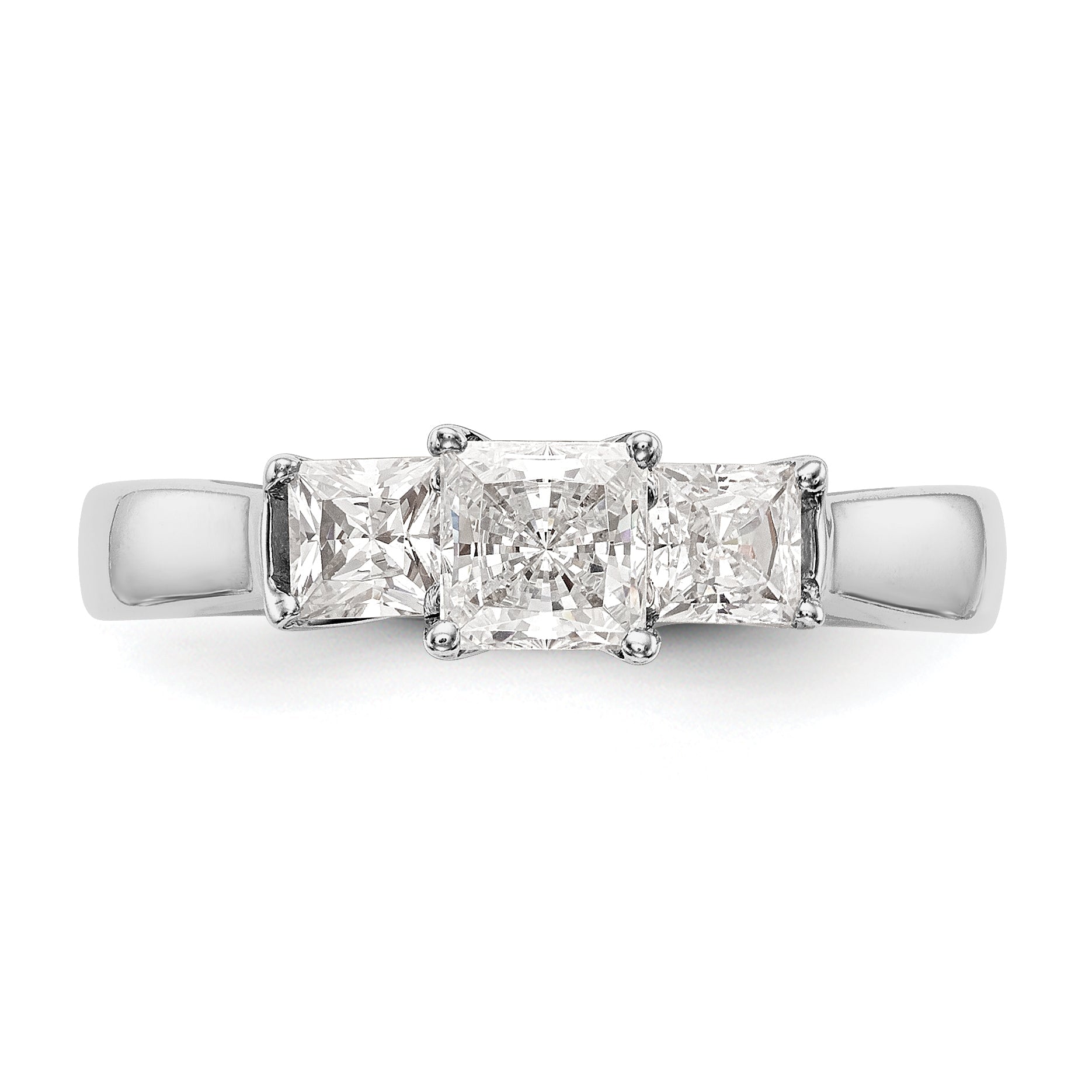 14K White Gold 3 Stone Simulated Diamond Engagement Ring