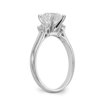 14K White Gold 3 Stone Diamond Peg Set CZ Engagement Ring