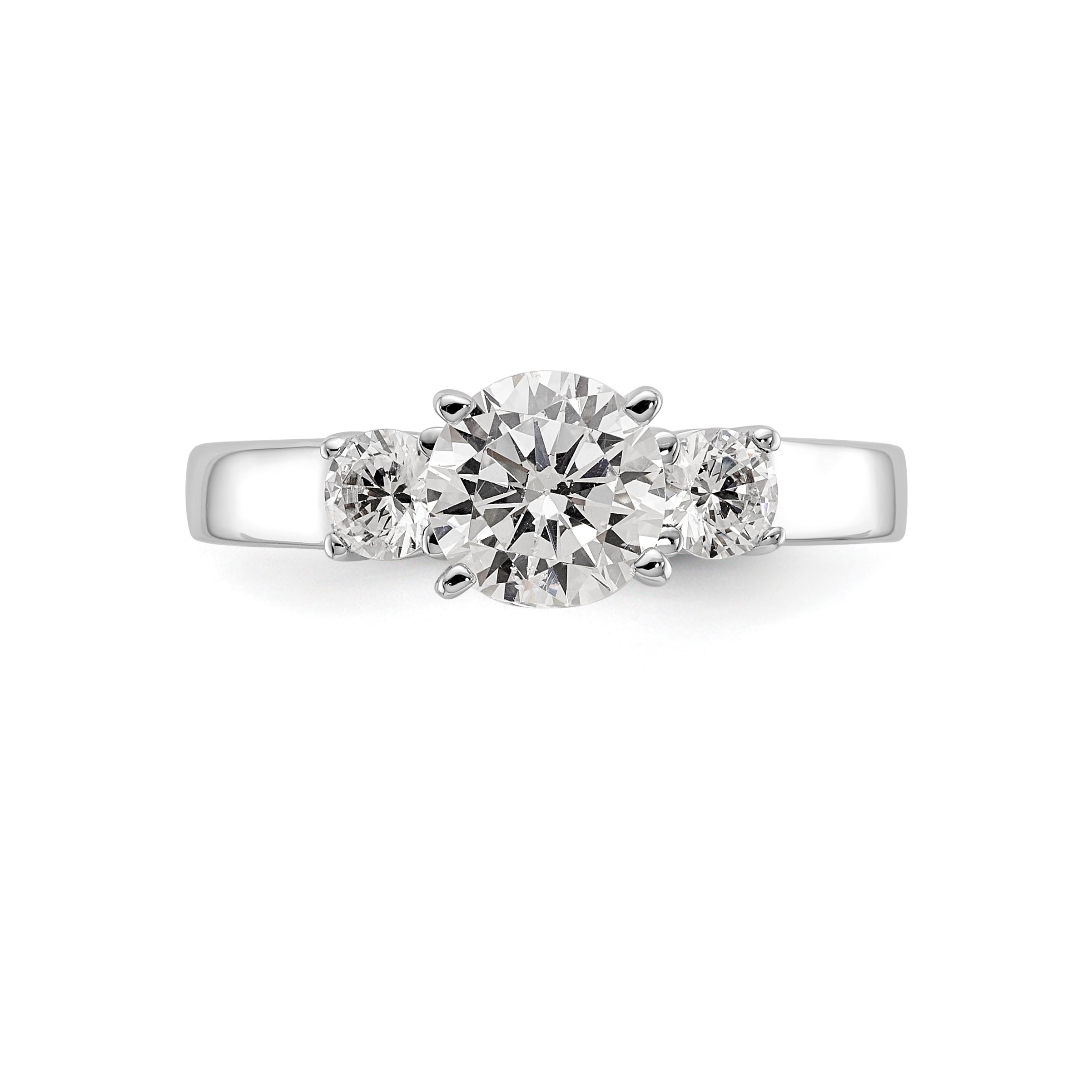 14K White Gold 3 Stone Diamond Peg Set CZ Engagement Ring