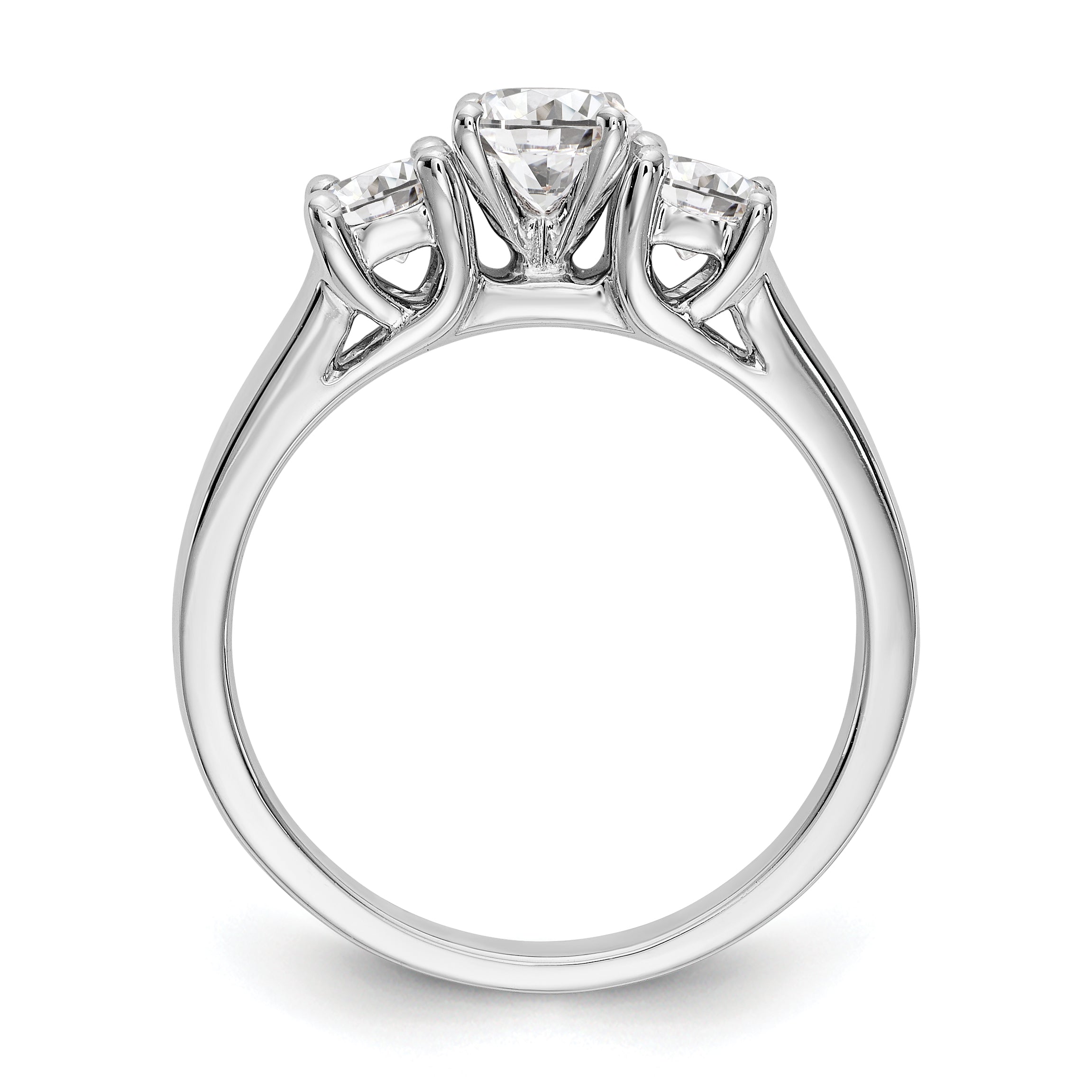 14K White Gold 3 Stone Diamond Peg Set CZ Engagement Ring