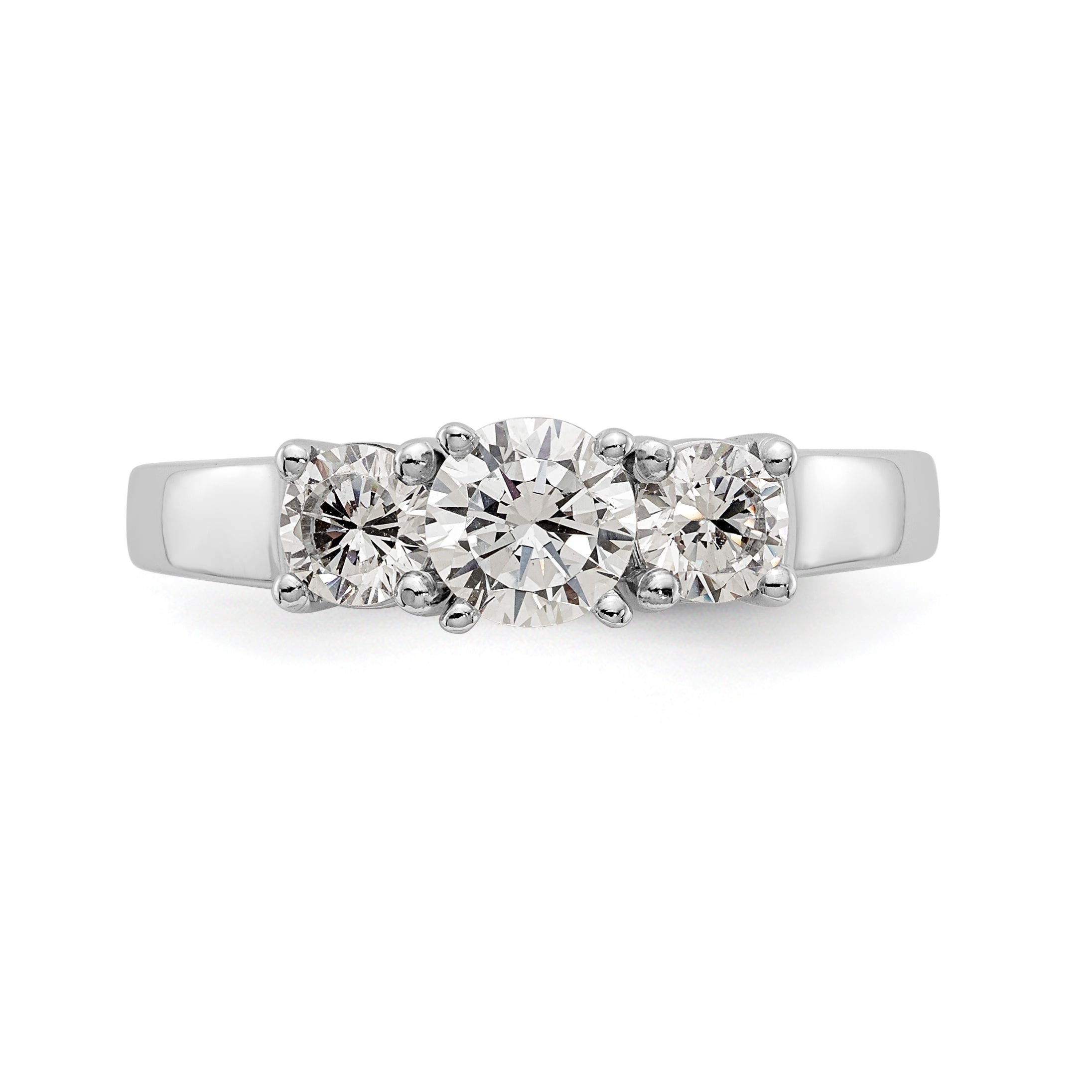 14K White Gold 3 Stone Diamond Peg Set CZ Engagement Ring