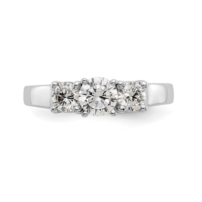 14K White Gold 3 Stone Diamond Peg Set CZ Engagement Ring