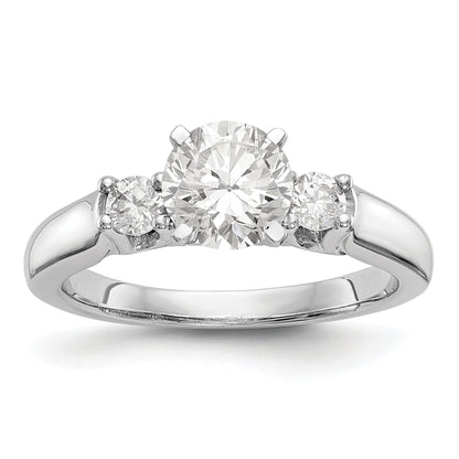 14K White Gold 3 Stone Diamond Peg Set CZ Engagement Ring