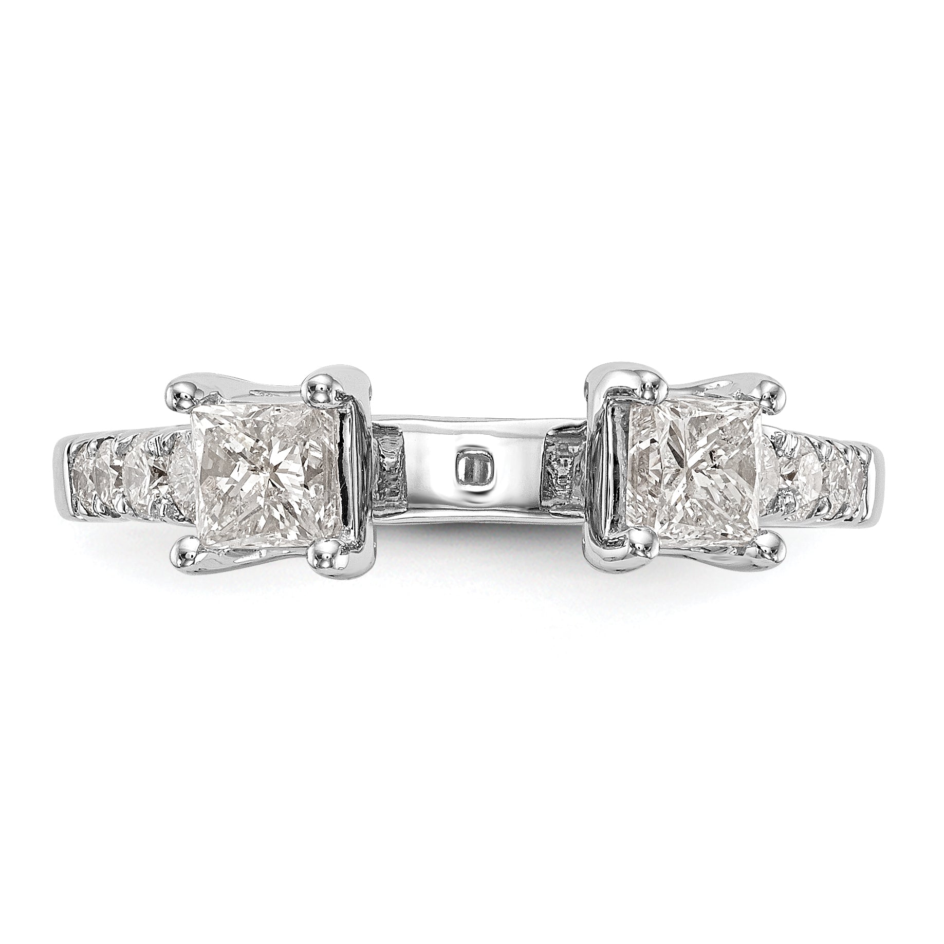 14K White Gold 3 Stone Diamond Peg Set CZ Engagement Ring