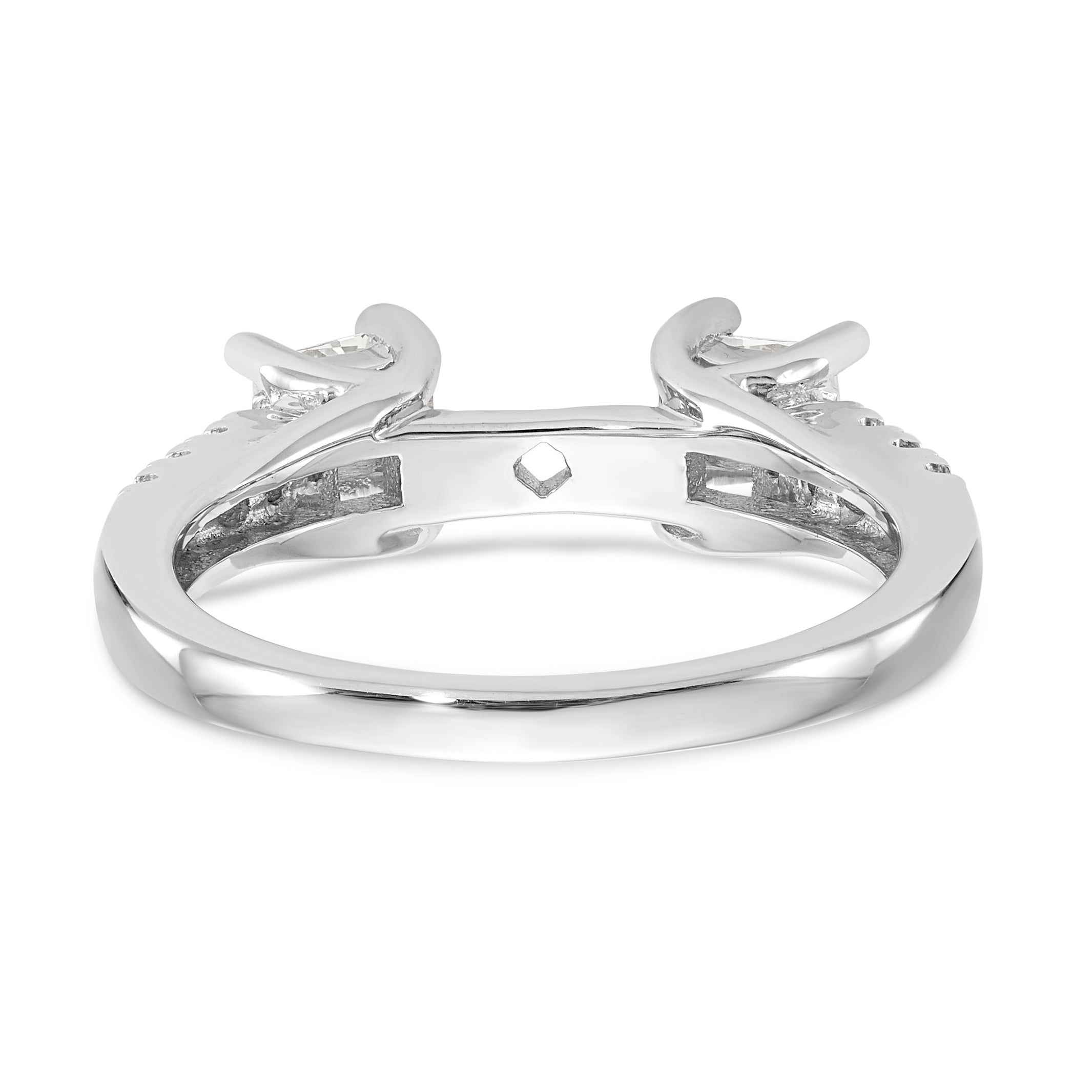 14K White Gold 3 Stone Diamond Peg Set CZ Engagement Ring