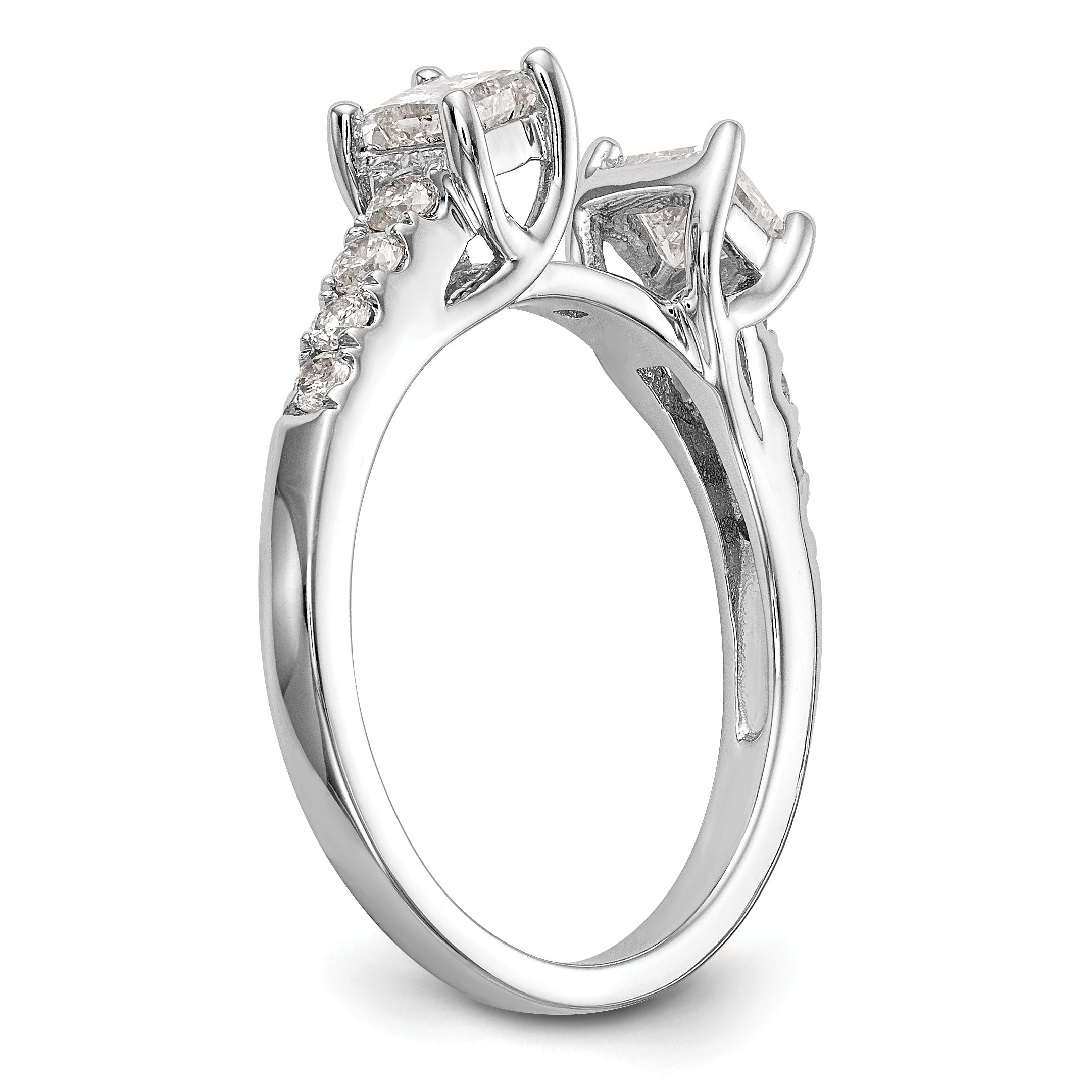 14K White Gold 3 Stone Diamond Peg Set CZ Engagement Ring
