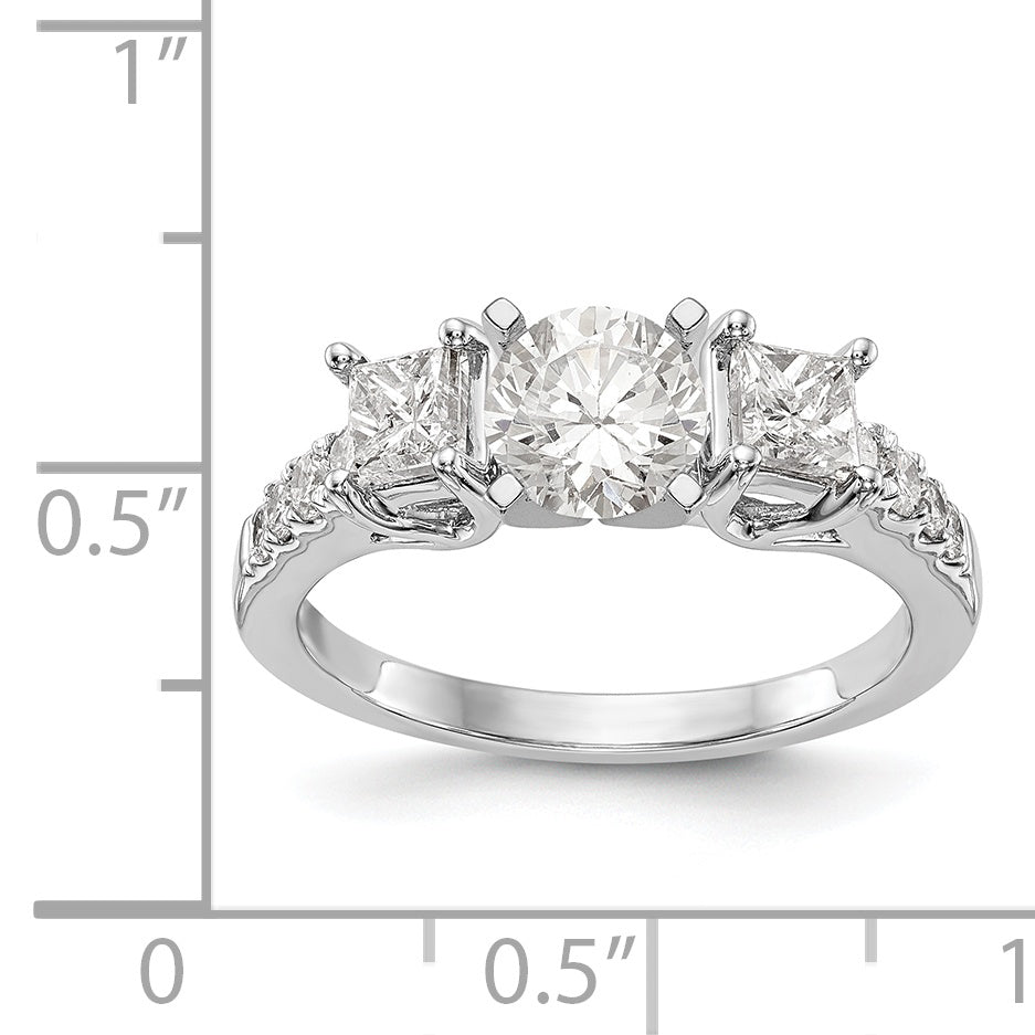 14K White Gold 3 Stone Diamond Peg Set CZ Engagement Ring