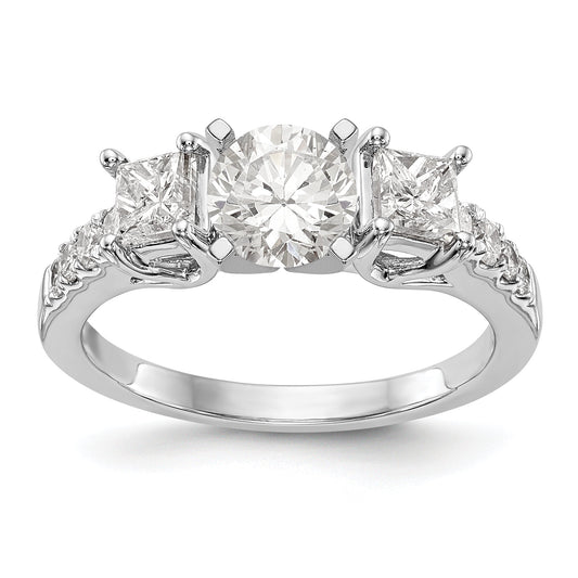 14K White Gold 3 Stone Diamond Peg Set CZ Engagement Ring