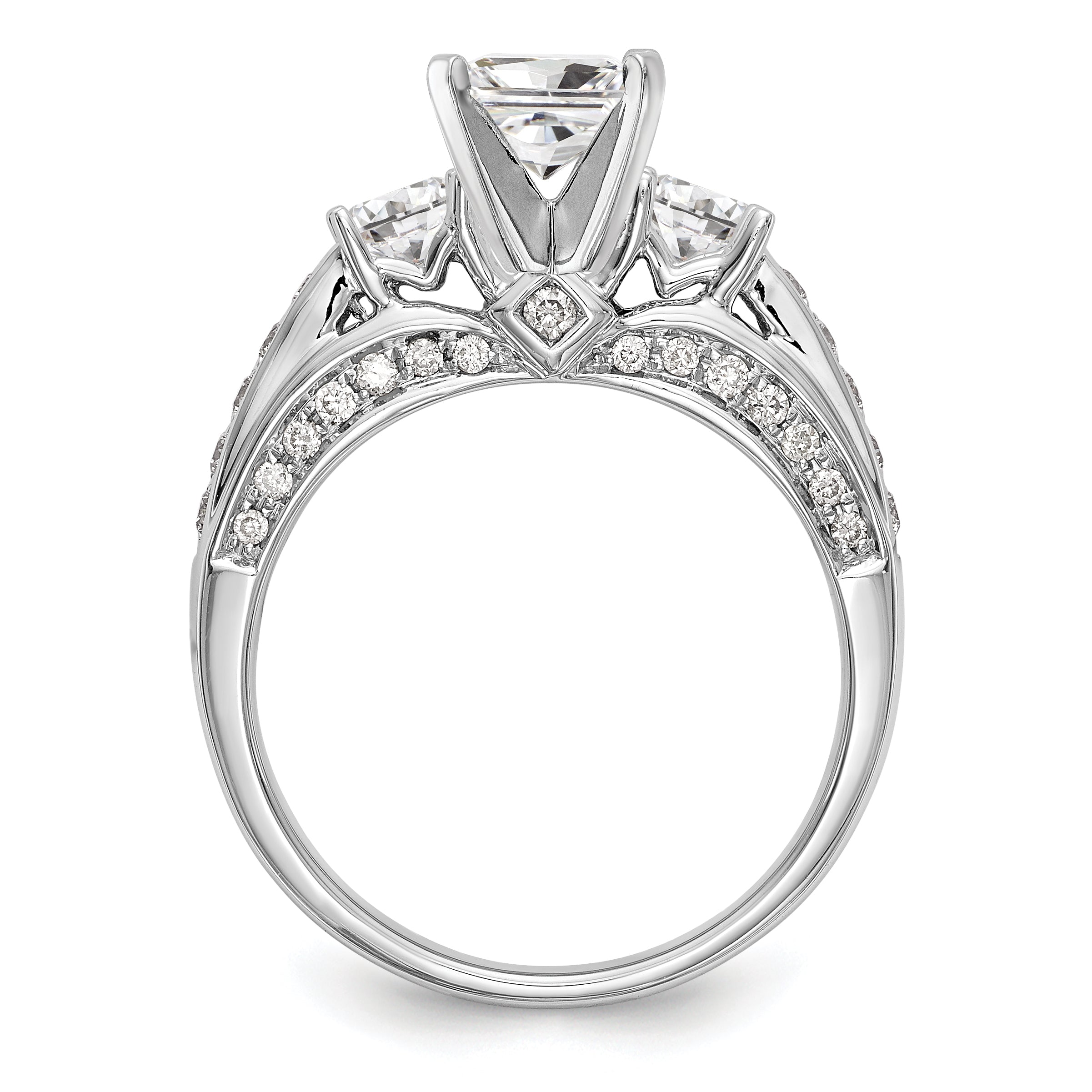 14k White Gold Peg Set Simulated Diamond Engagement Ring