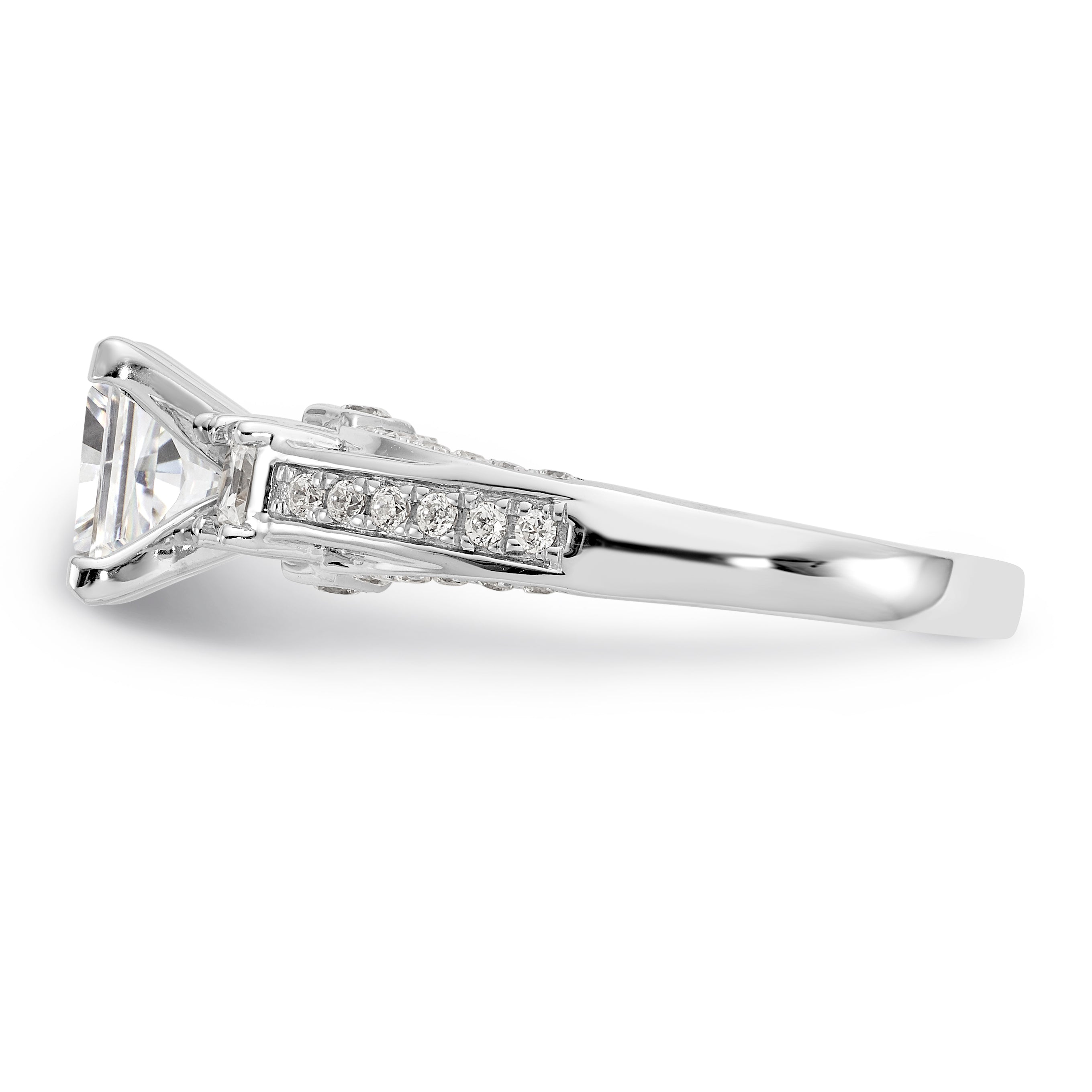 14k White Gold Peg Set Simulated Diamond Engagement Ring