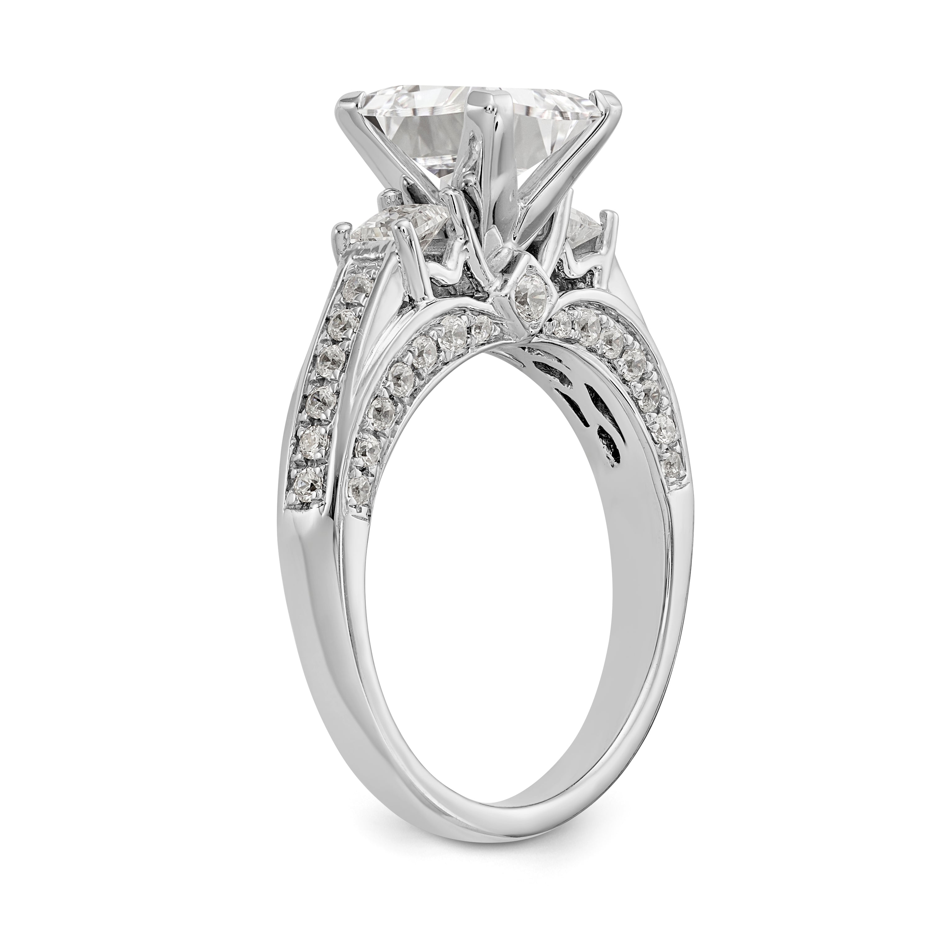 14k White Gold Peg Set Simulated Diamond Engagement Ring