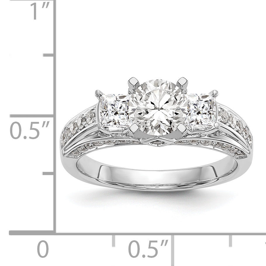 14k White Gold Peg Set Simulated Diamond Engagement Ring
