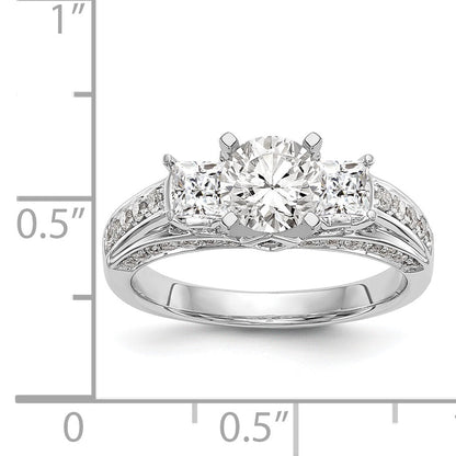 14k White Gold Peg Set Simulated Diamond Engagement Ring