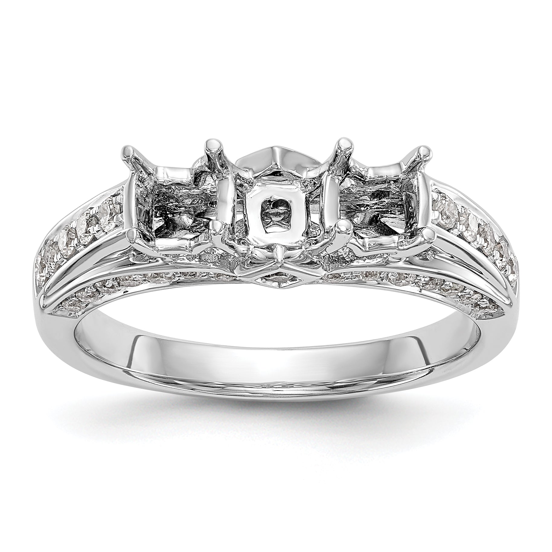 14k White Gold Peg Set Simulated Diamond Engagement Ring