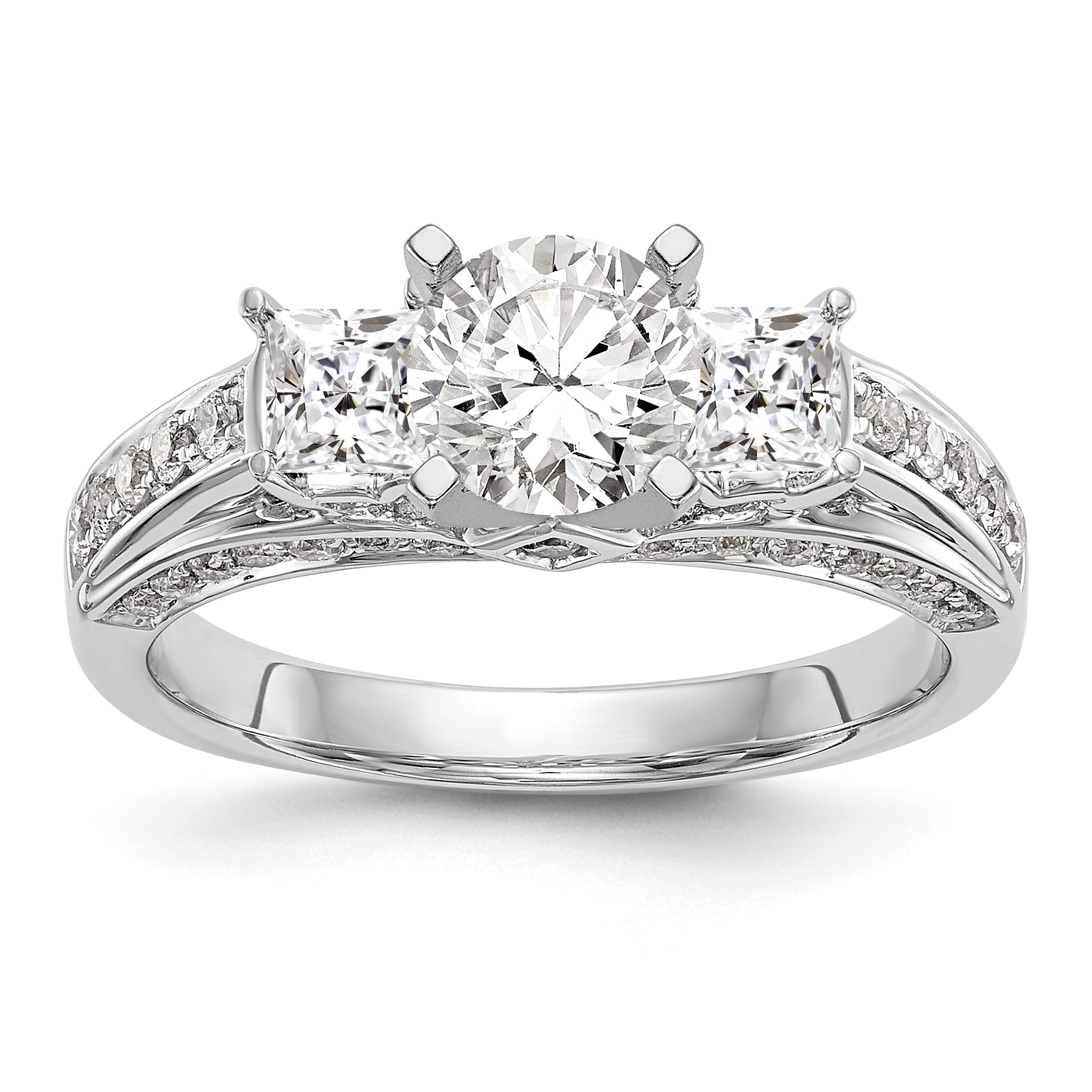 14k White Gold Peg Set Simulated Diamond Engagement Ring