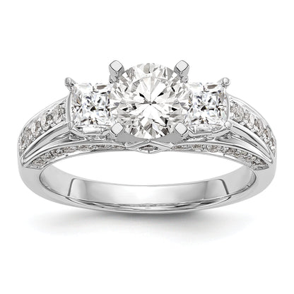 14k White Gold Peg Set Simulated Diamond Engagement Ring