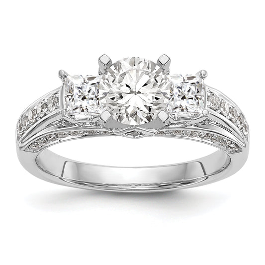 14k White Gold Peg Set Simulated Diamond Engagement Ring