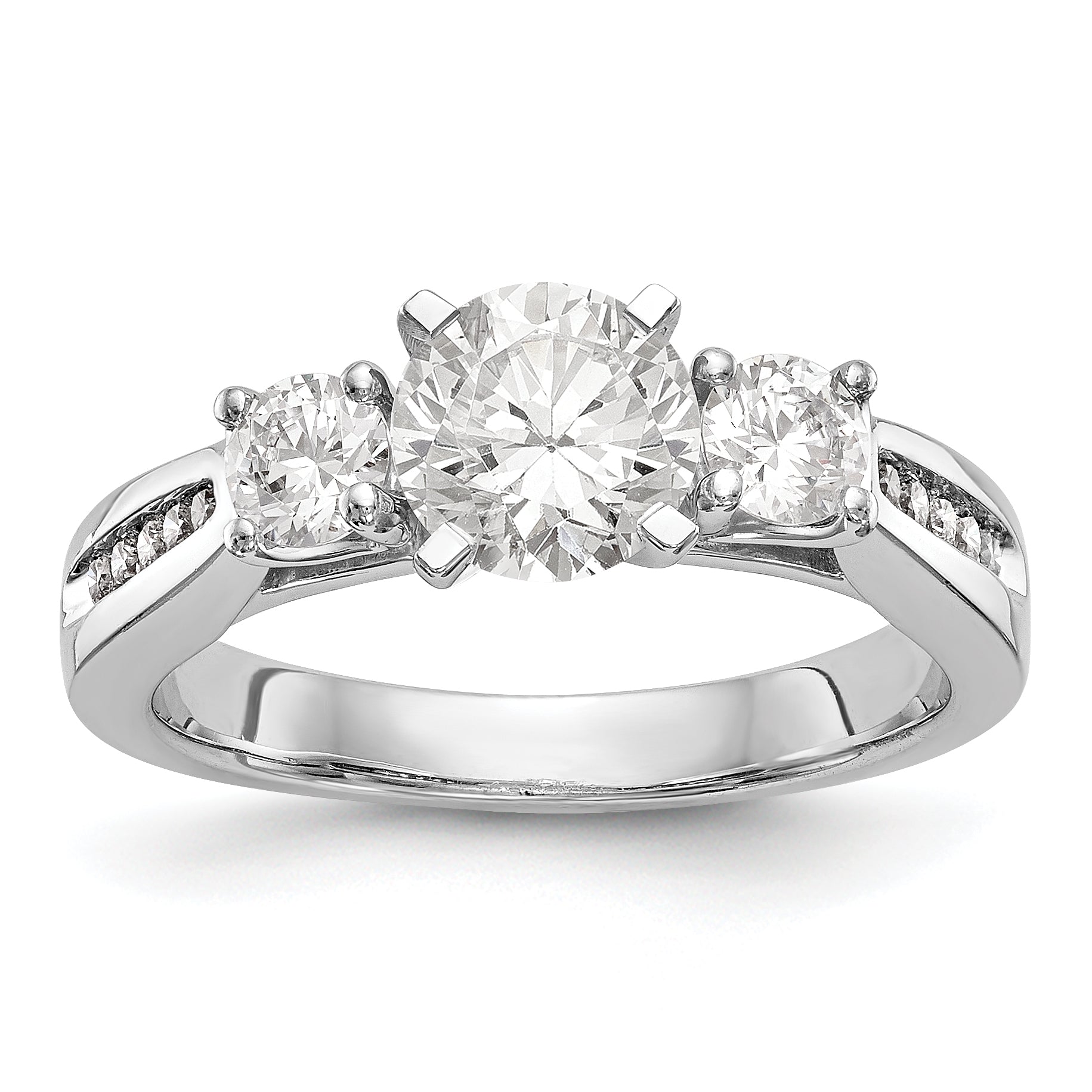 14K White Gold 3 Stone Diamond Peg Set CZ Engagement Ring