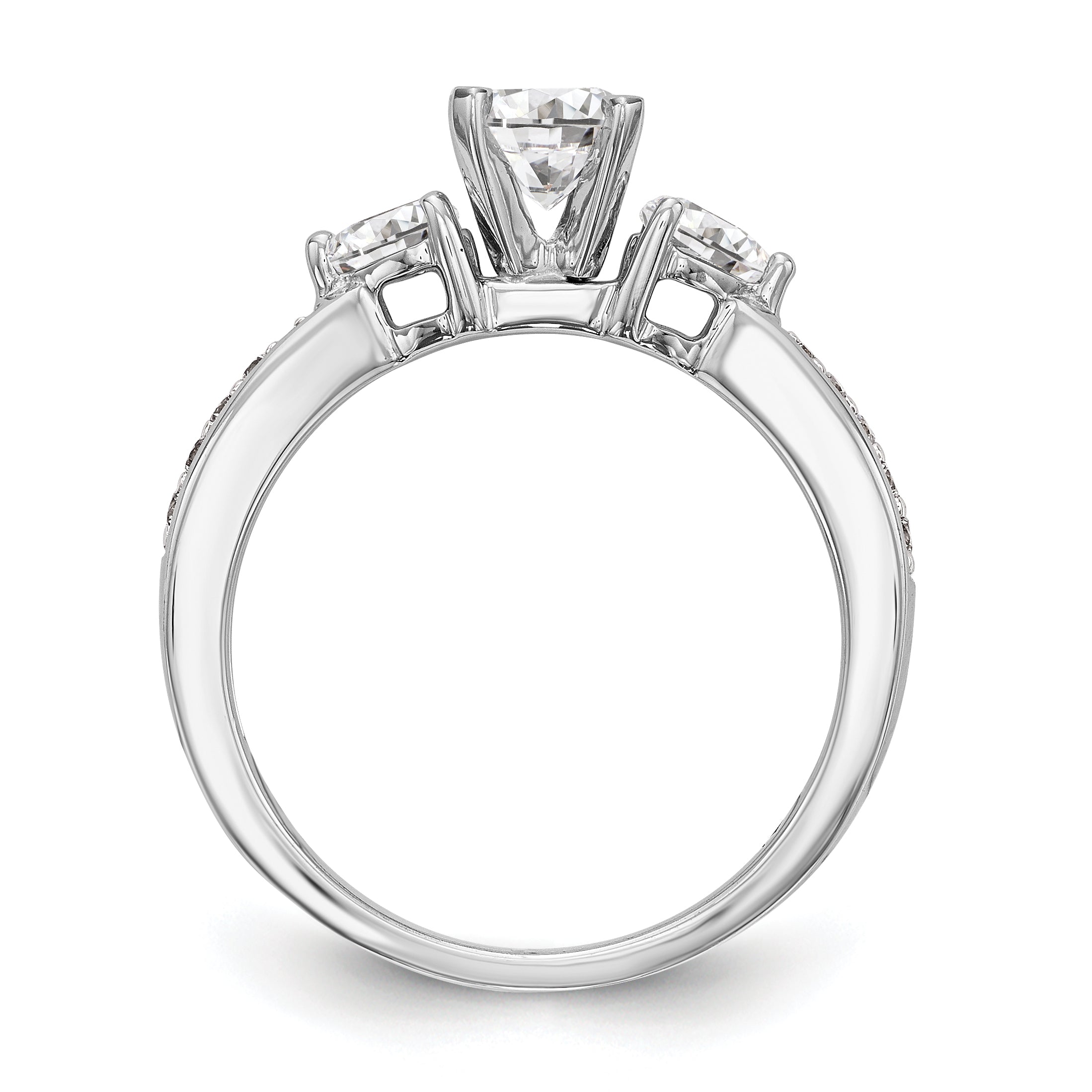 14K White Gold 3 Stone Diamond Peg Set CZ Engagement Ring