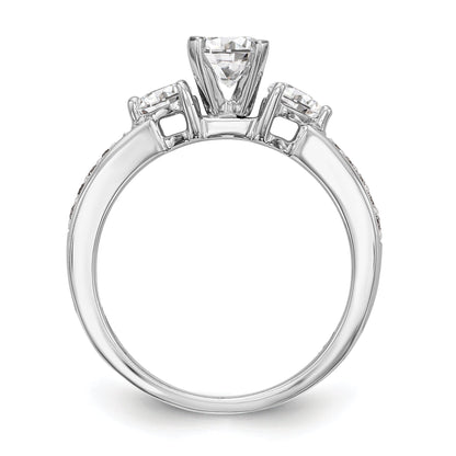 14K White Gold 3 Stone Diamond Peg Set CZ Engagement Ring