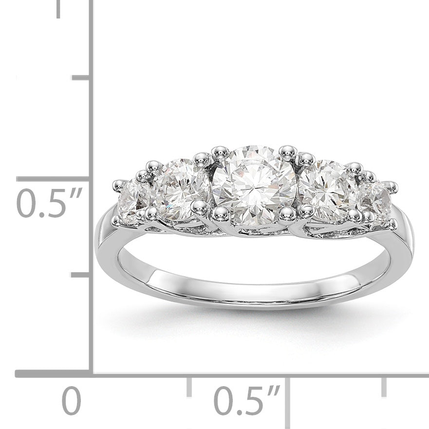 14K White Gold 5 Stone Simulated Diamond Engagement Ring