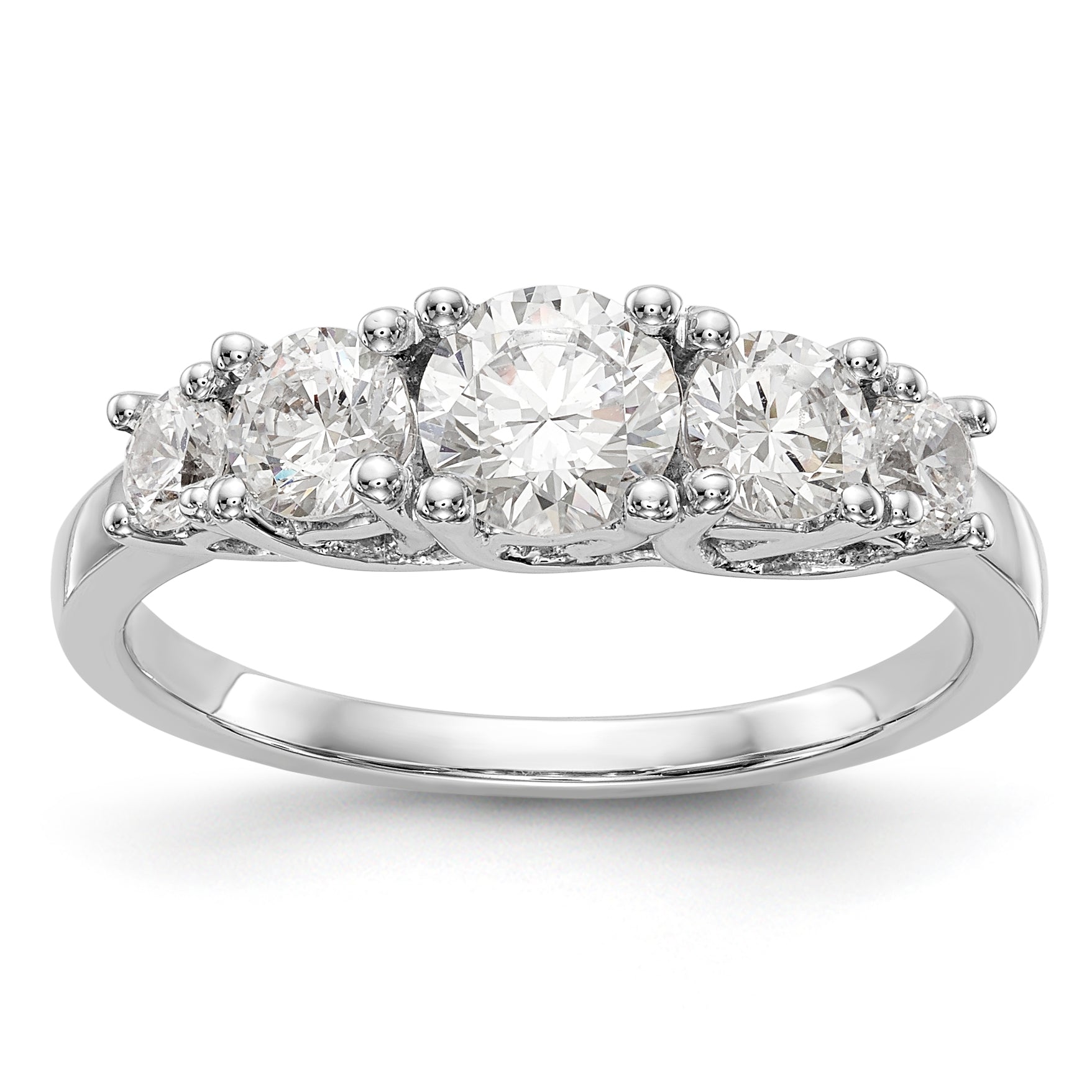 14K White Gold 5 Stone Simulated Diamond Engagement Ring