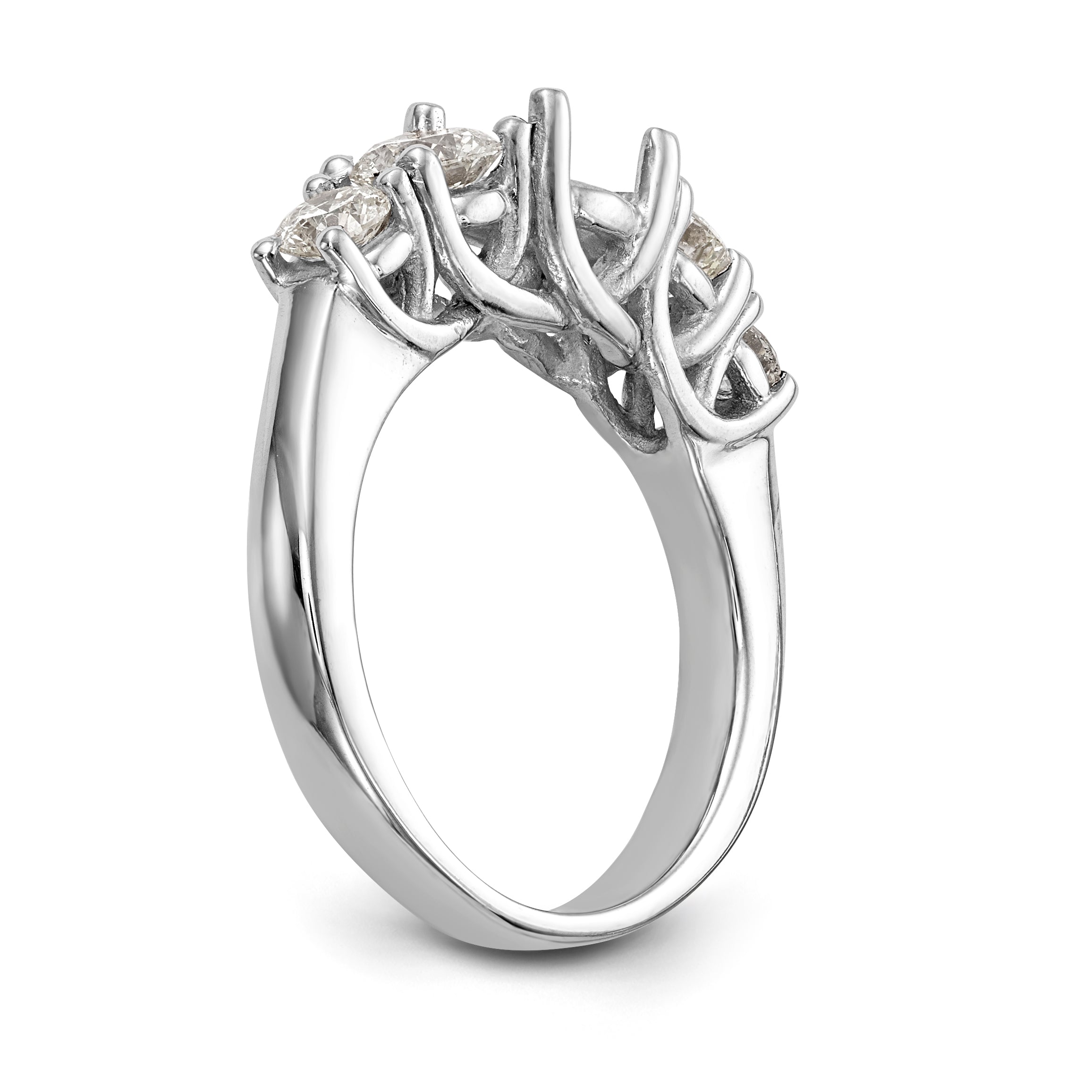 14K White Gold 5 Stone Simulated Diamond Engagement Ring