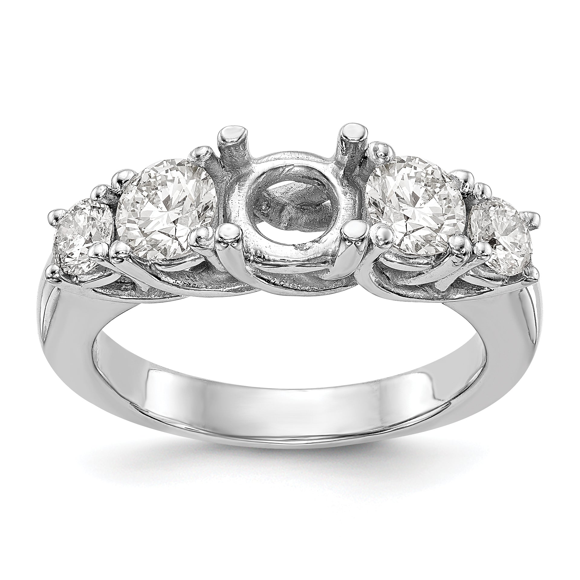 14K White Gold 5 Stone Simulated Diamond Engagement Ring