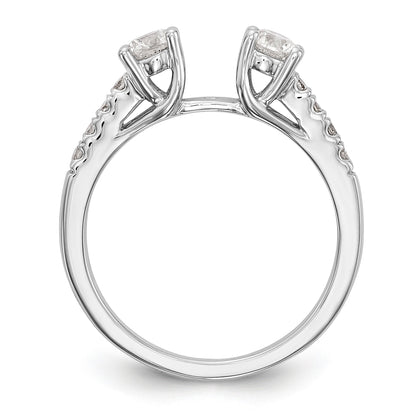 14K White Gold 3 Stone Diamond Peg Set CZ Engagement Ring