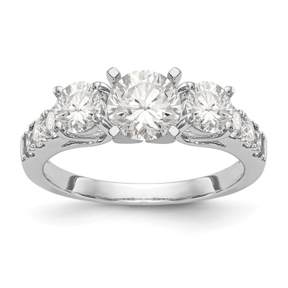 14K White Gold 3 Stone Diamond Peg Set CZ Engagement Ring
