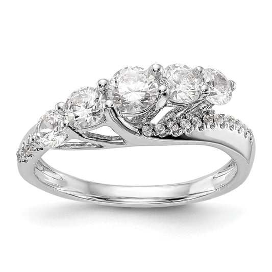 14K White Gold 5 Stone Simulated Diamond Engagement Ring