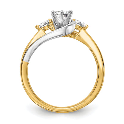 14K Two tone 3 Stone Diamond Peg Set CZ Engagement Ring