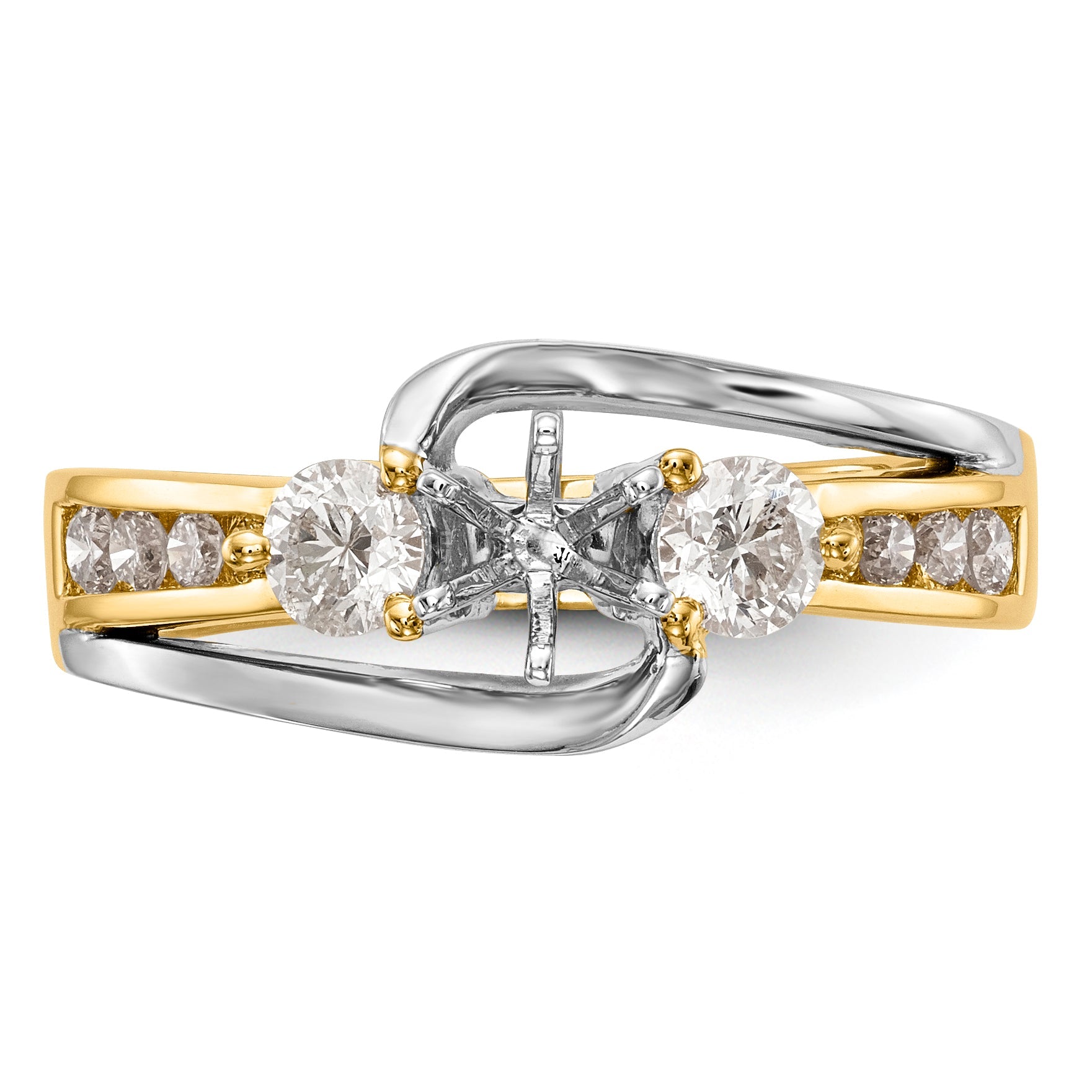 14K Two tone 3 Stone Diamond Peg Set CZ Engagement Ring