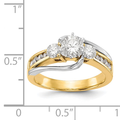 14K Two tone 3 Stone Diamond Peg Set CZ Engagement Ring