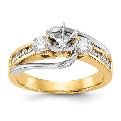 14K Two tone 3 Stone Diamond Peg Set CZ Engagement Ring